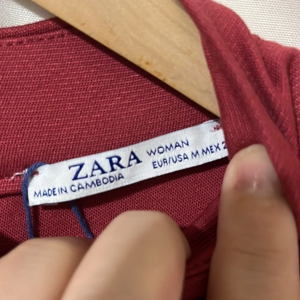 NWT Zara Dark Rose Long Sleeve High Neck Dress a214 - Picture 2 of 4